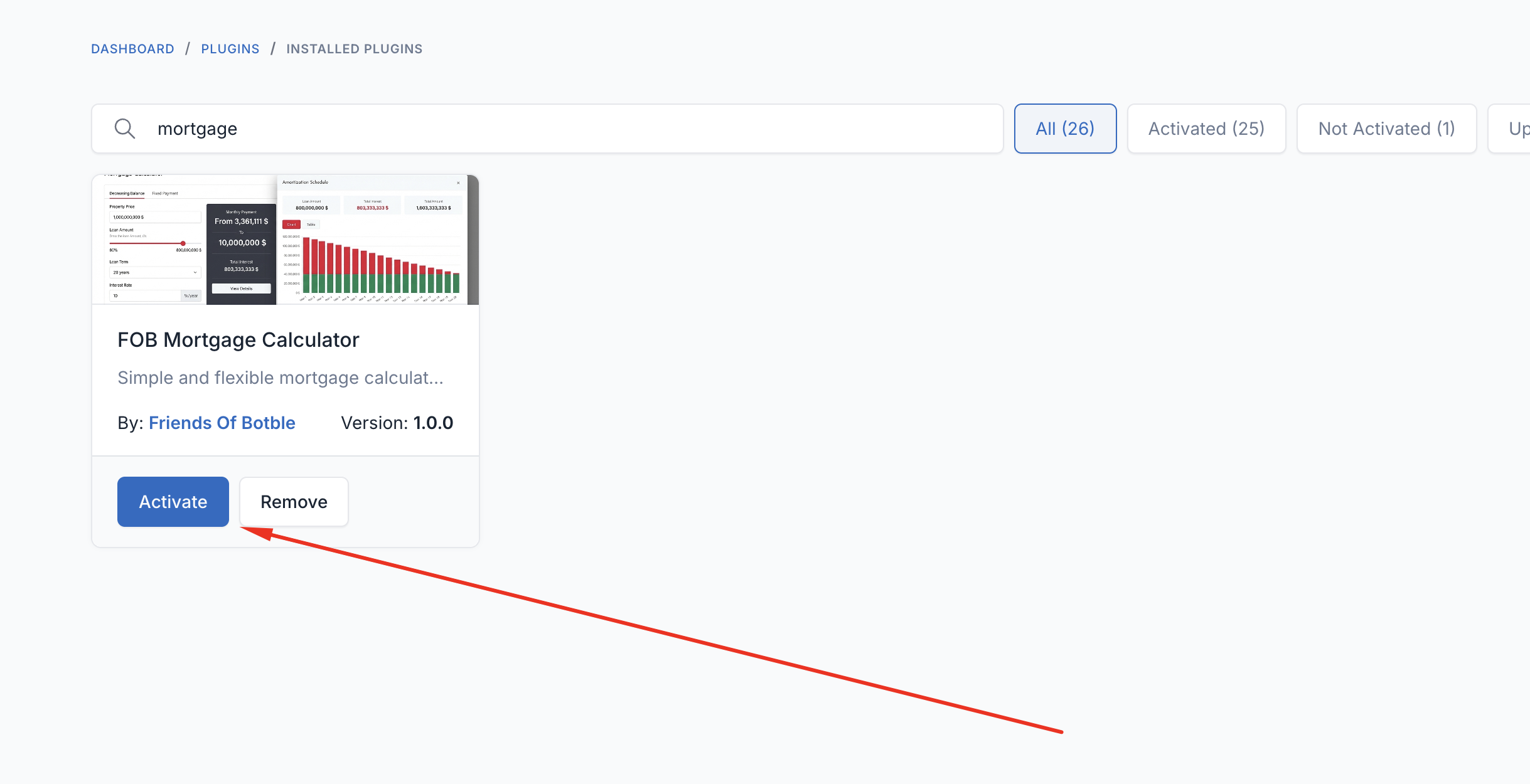 Activate Mortgage Calculator Plugin