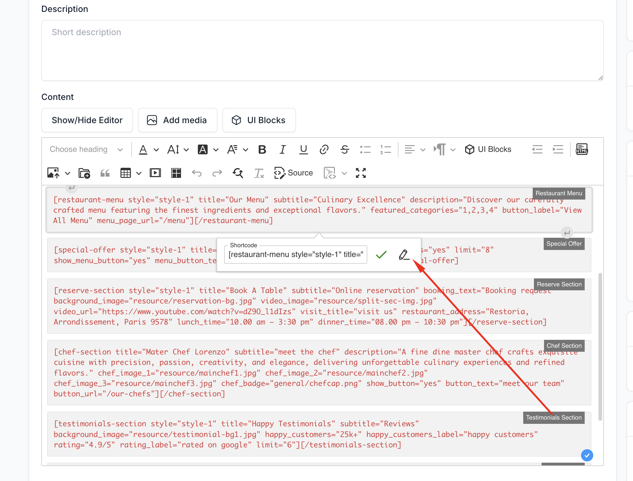 Edit Shortcode