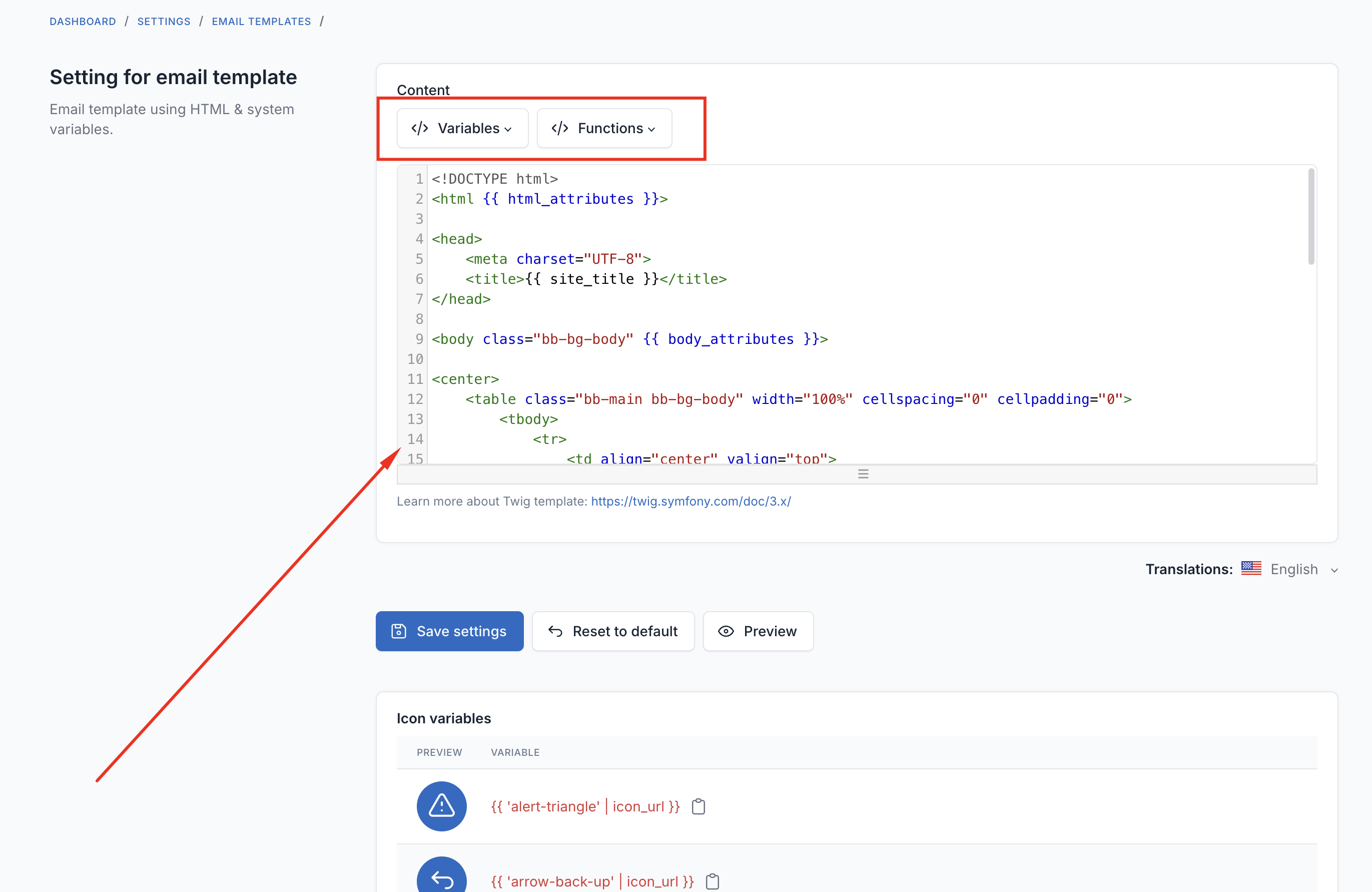 Edit Email Template with Variables