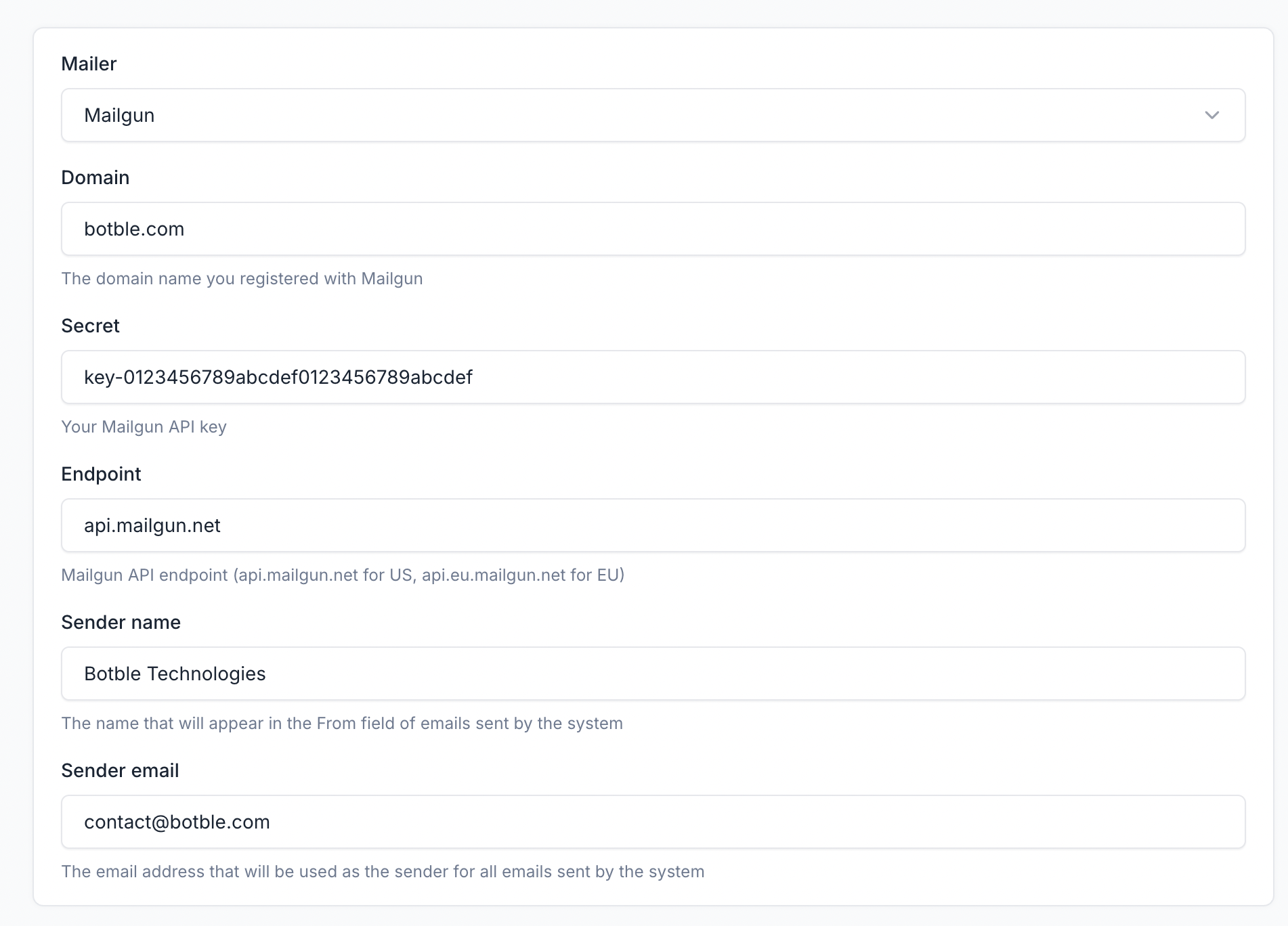Mailgun Settings