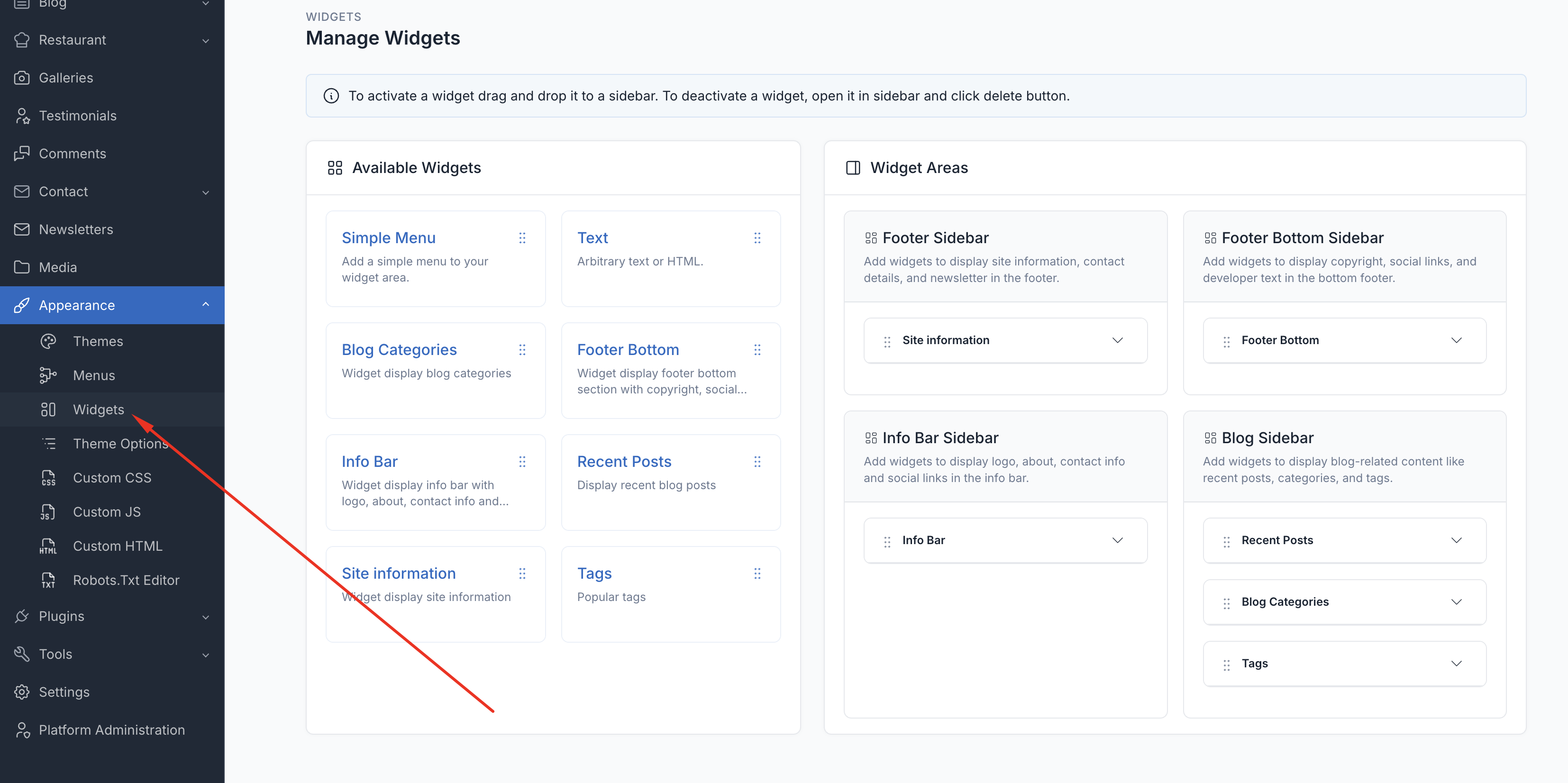Manage Widgets