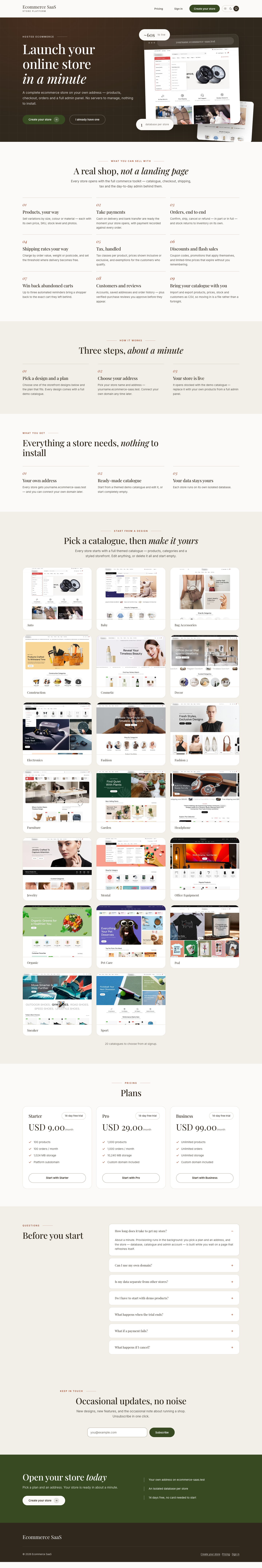 The public marketing site a visitor sees before signing up