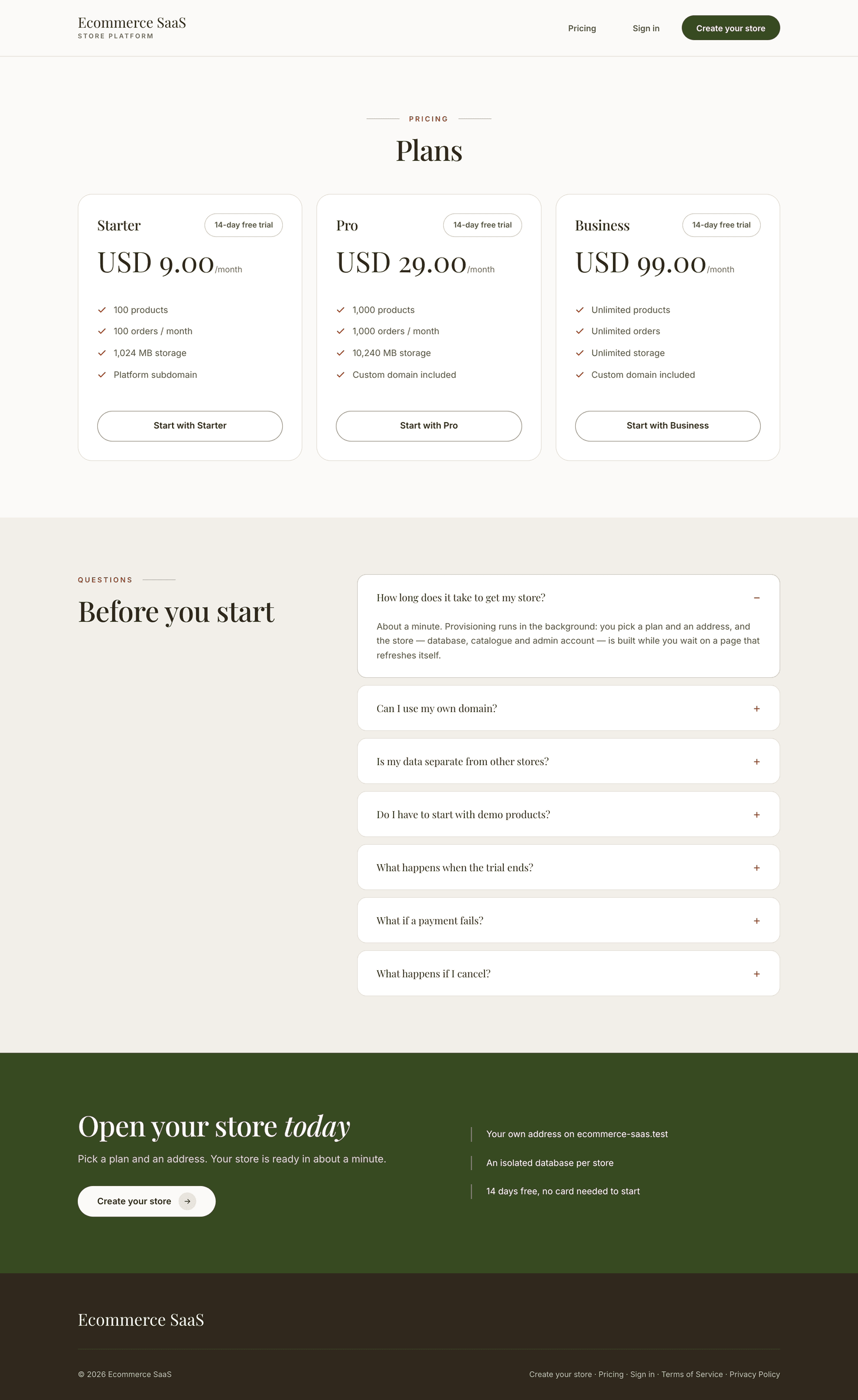 Public /pricing page listing the plans