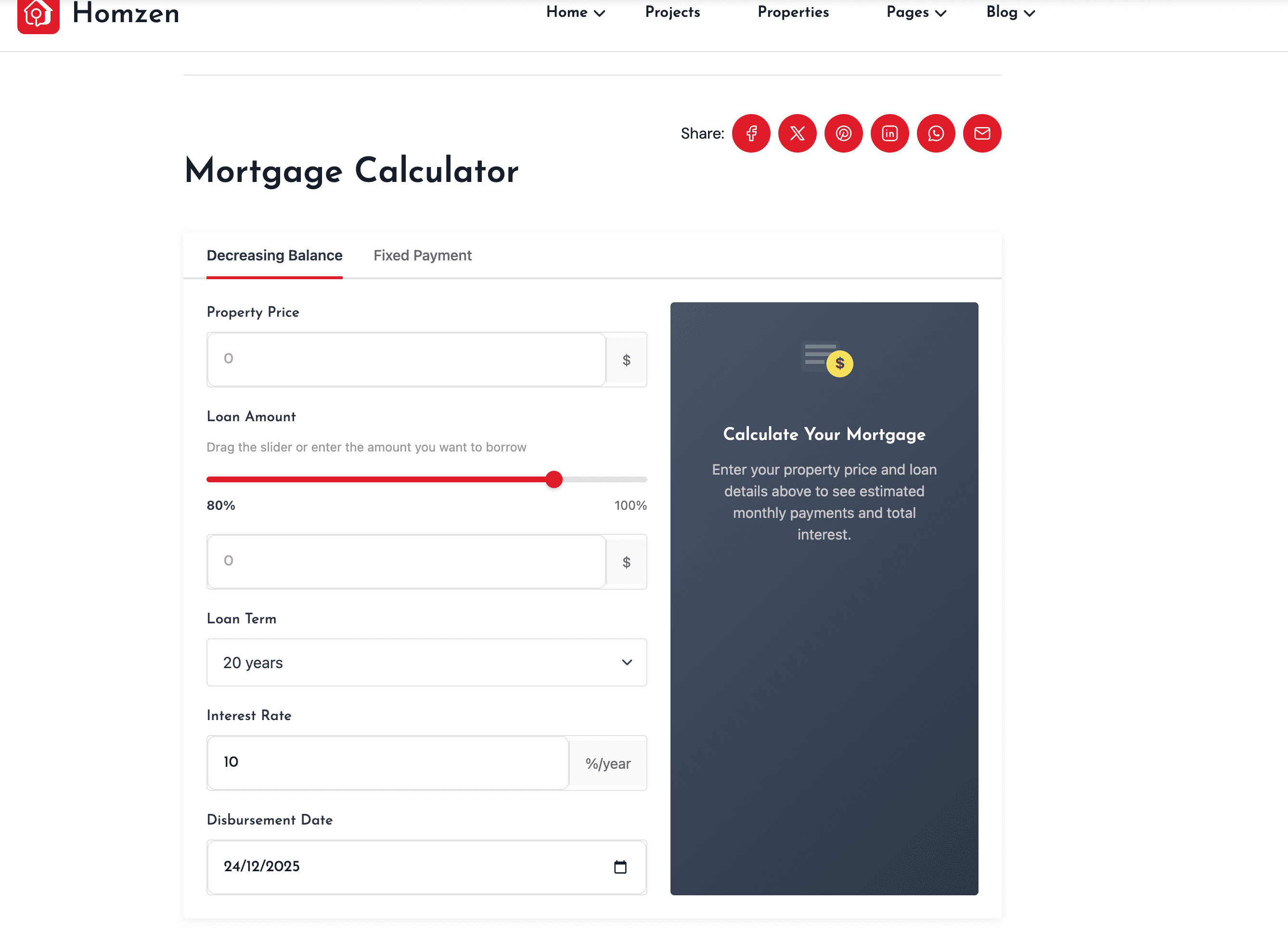 Mortgage Calculator Widget Result