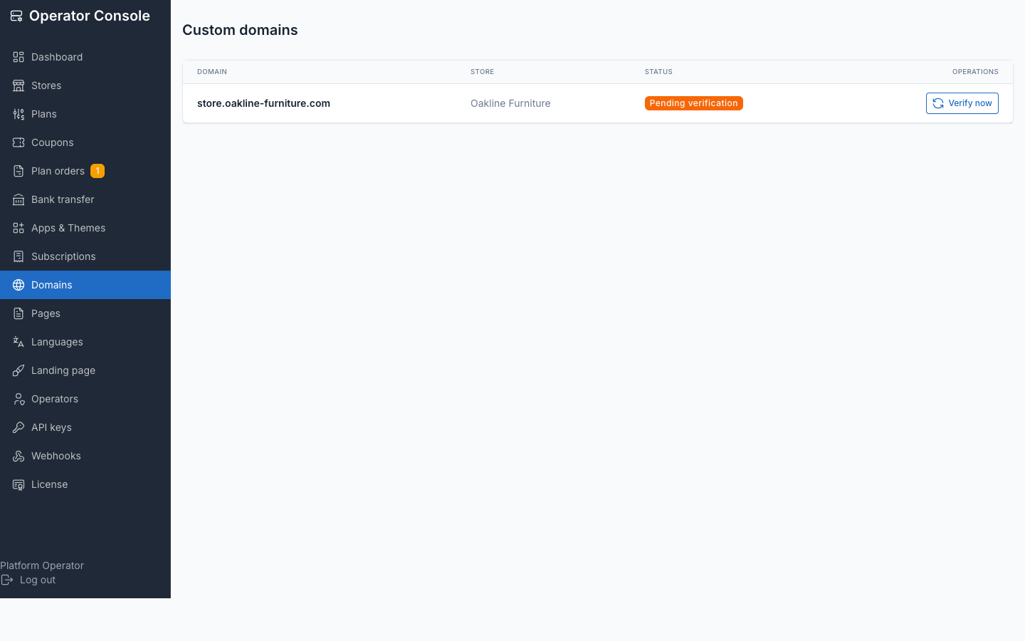 Custom domains list with verification state
