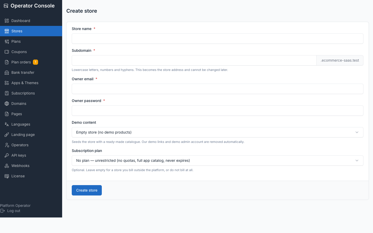 Create-store form