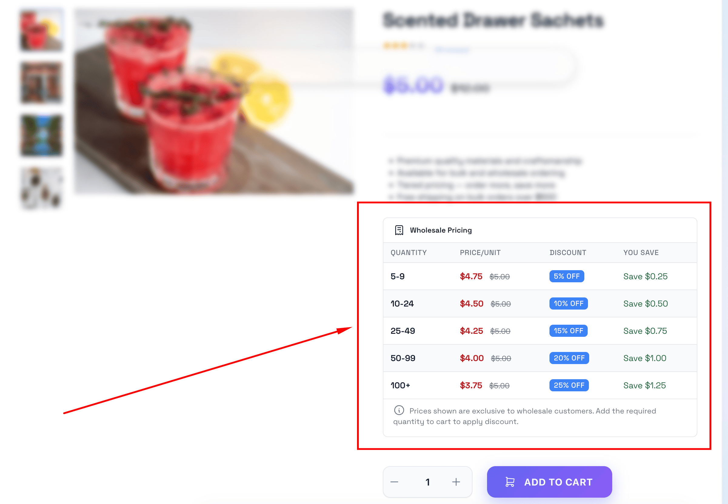 Wholesale Pricing Table