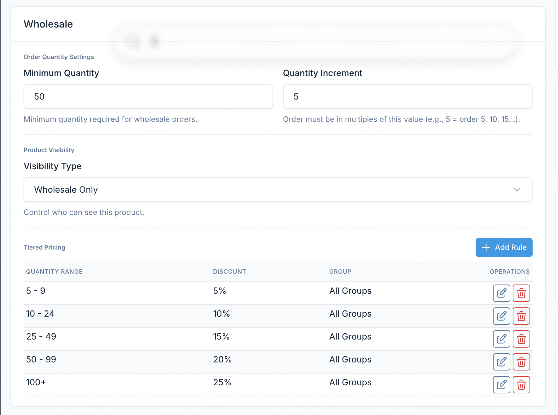 Product MOQ Settings