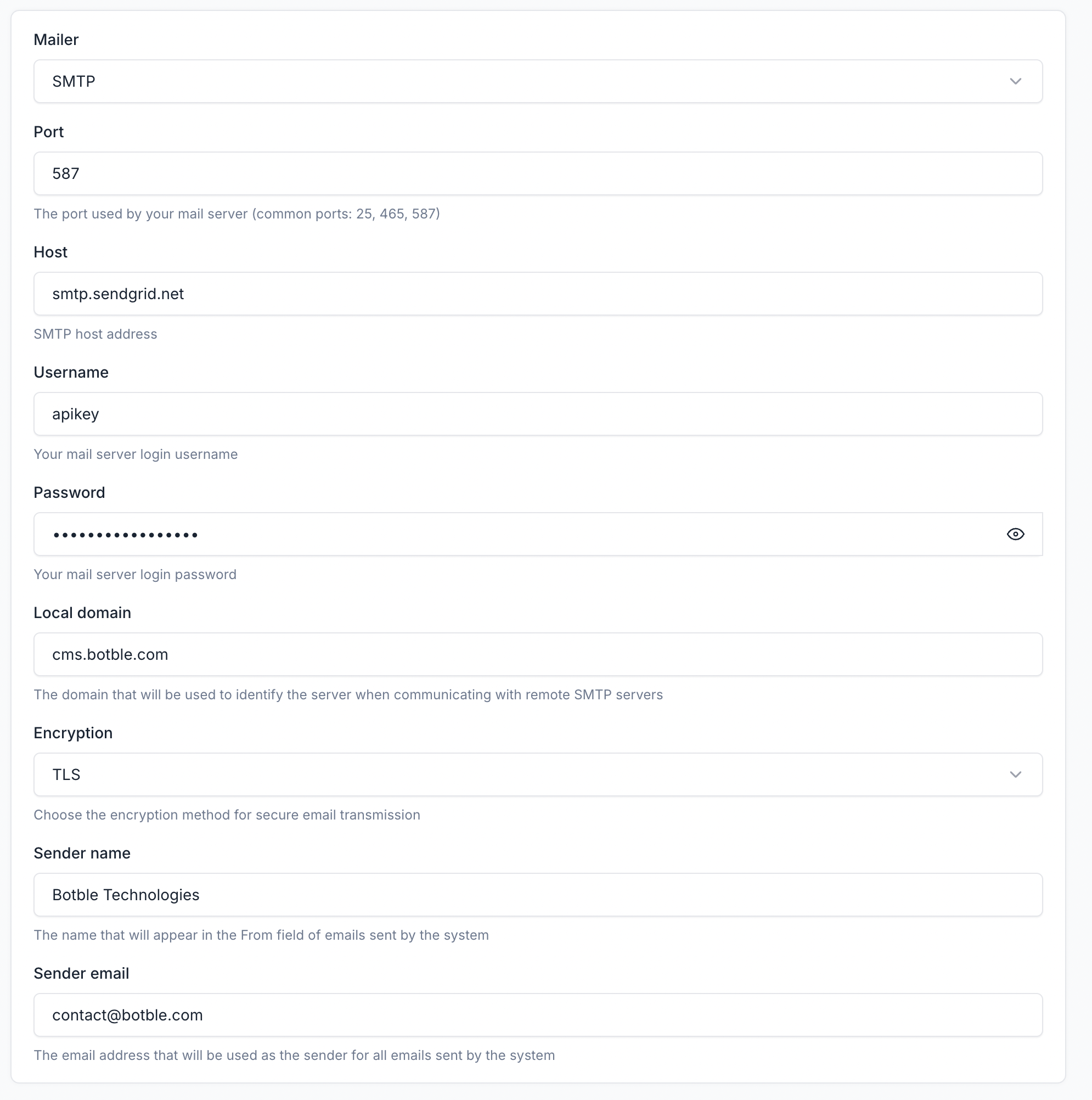 SendGrid Settings