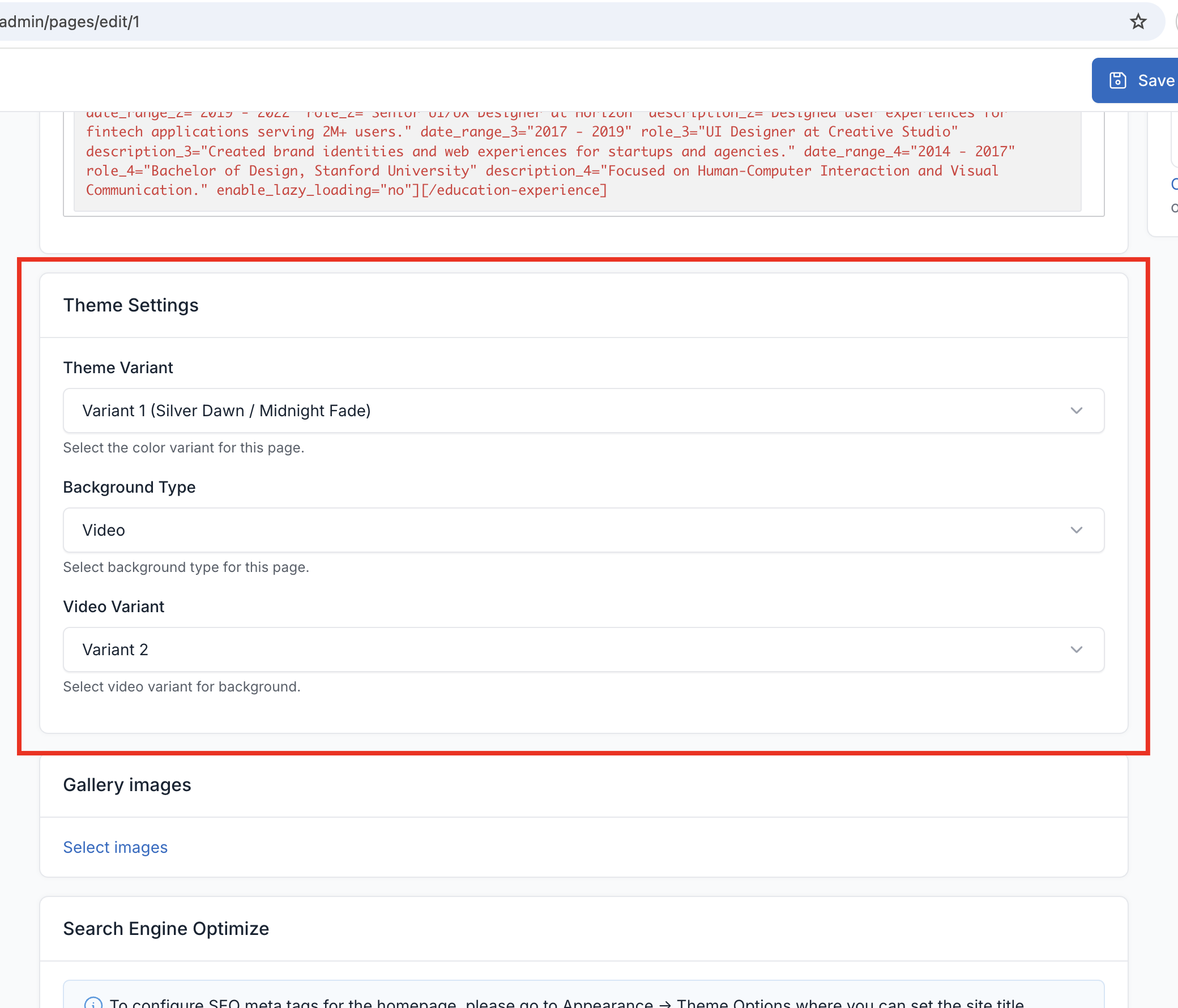 Theme Variants Settings