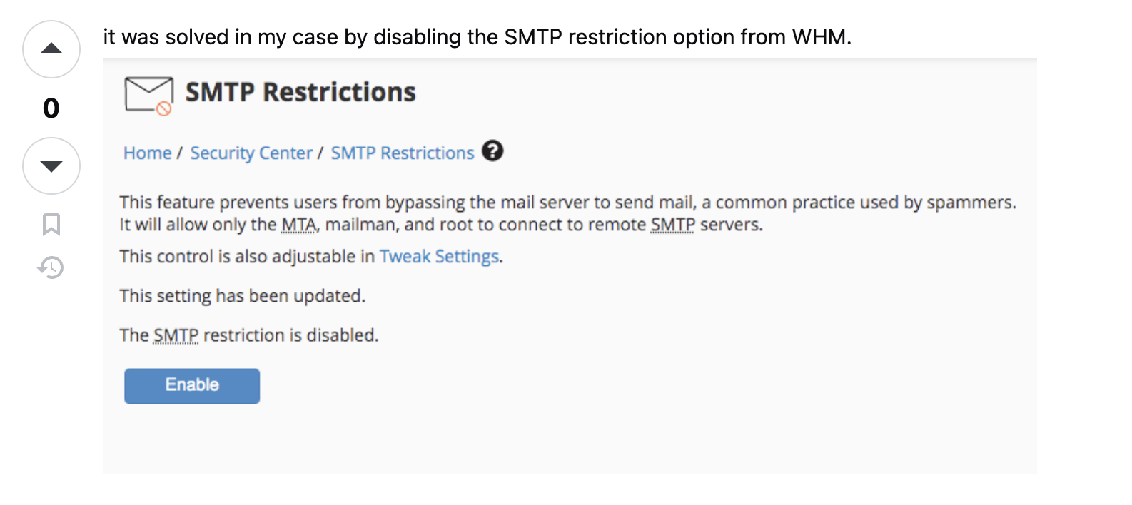 WHM SMTP Restriction